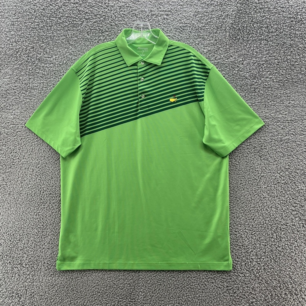 Masters Tech Polo Shirt Mens Large Green Augusta Embroidered Logo Stretch Golf